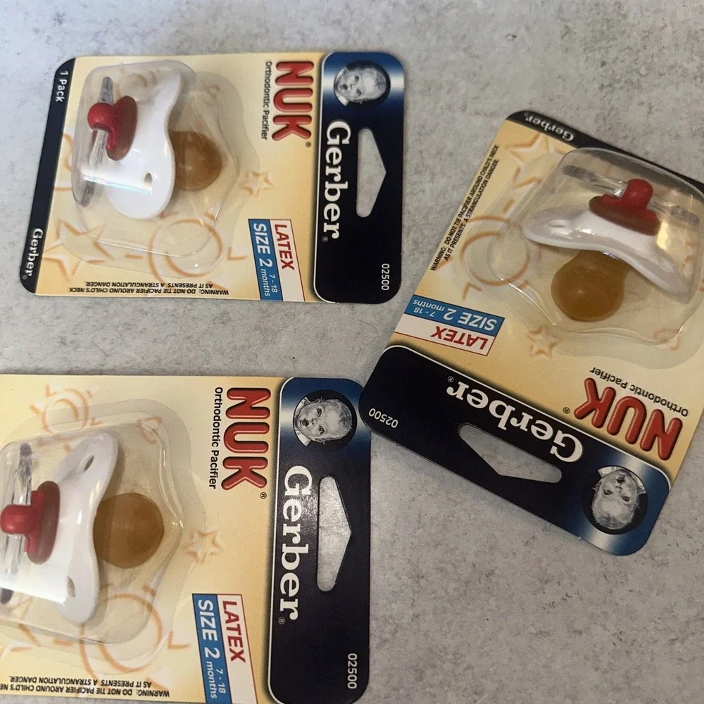 3 Set Gerber Original NUK Orthodontic PACIFIER Size 2 6-18 months White  Latex